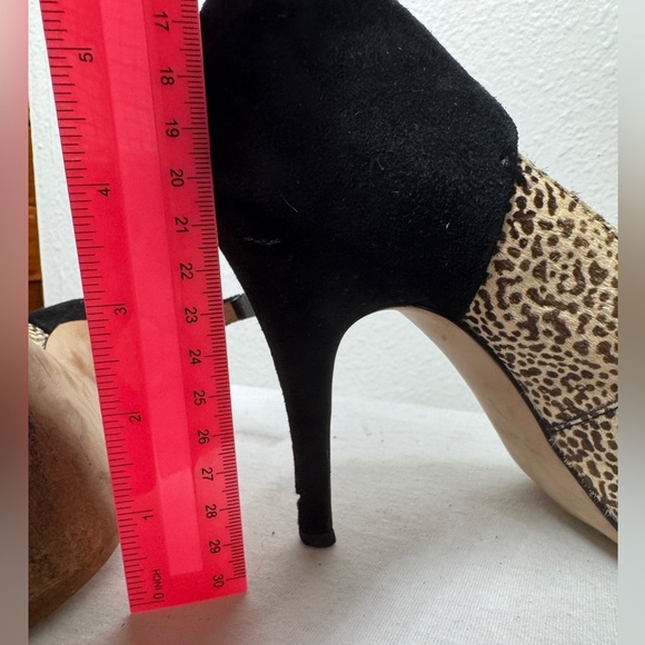 Madewell Maddie Leather Two Tone Spotted Black Brown Cream Almond Toe Heels 9.5 - Picture 12 of 15